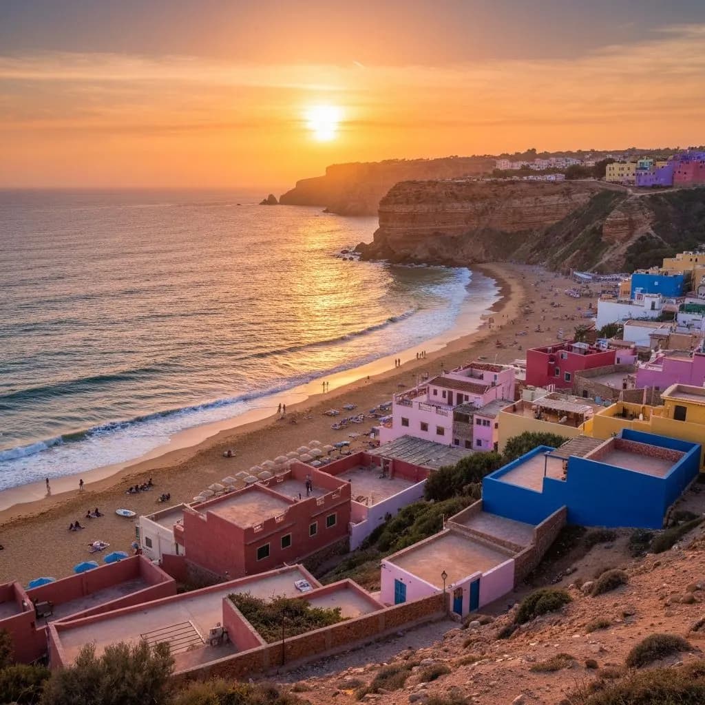 Taghazout shoreline at sunset